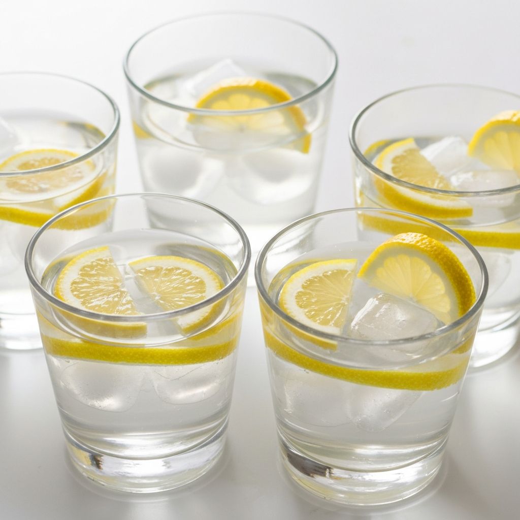 Glasses of fresh water with lemon