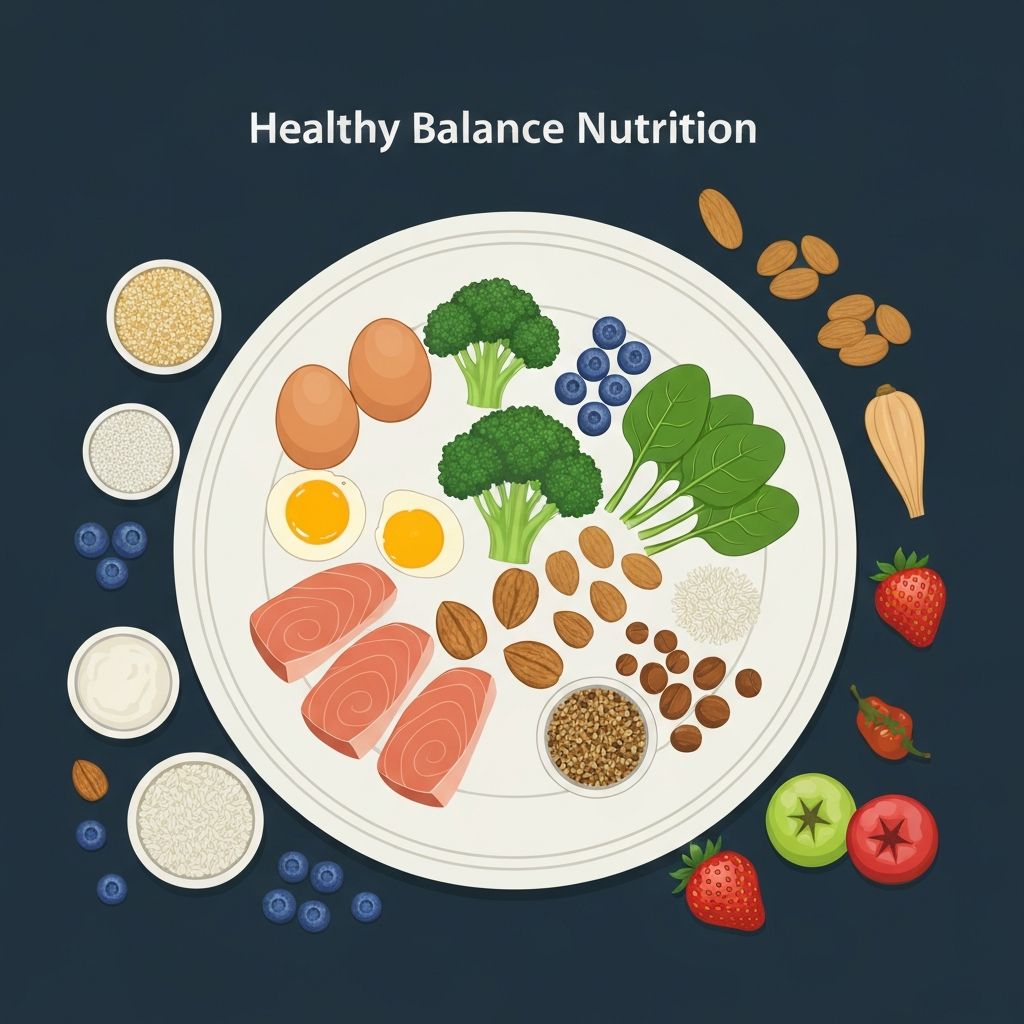 Balanced nutrition plate with healthy foods